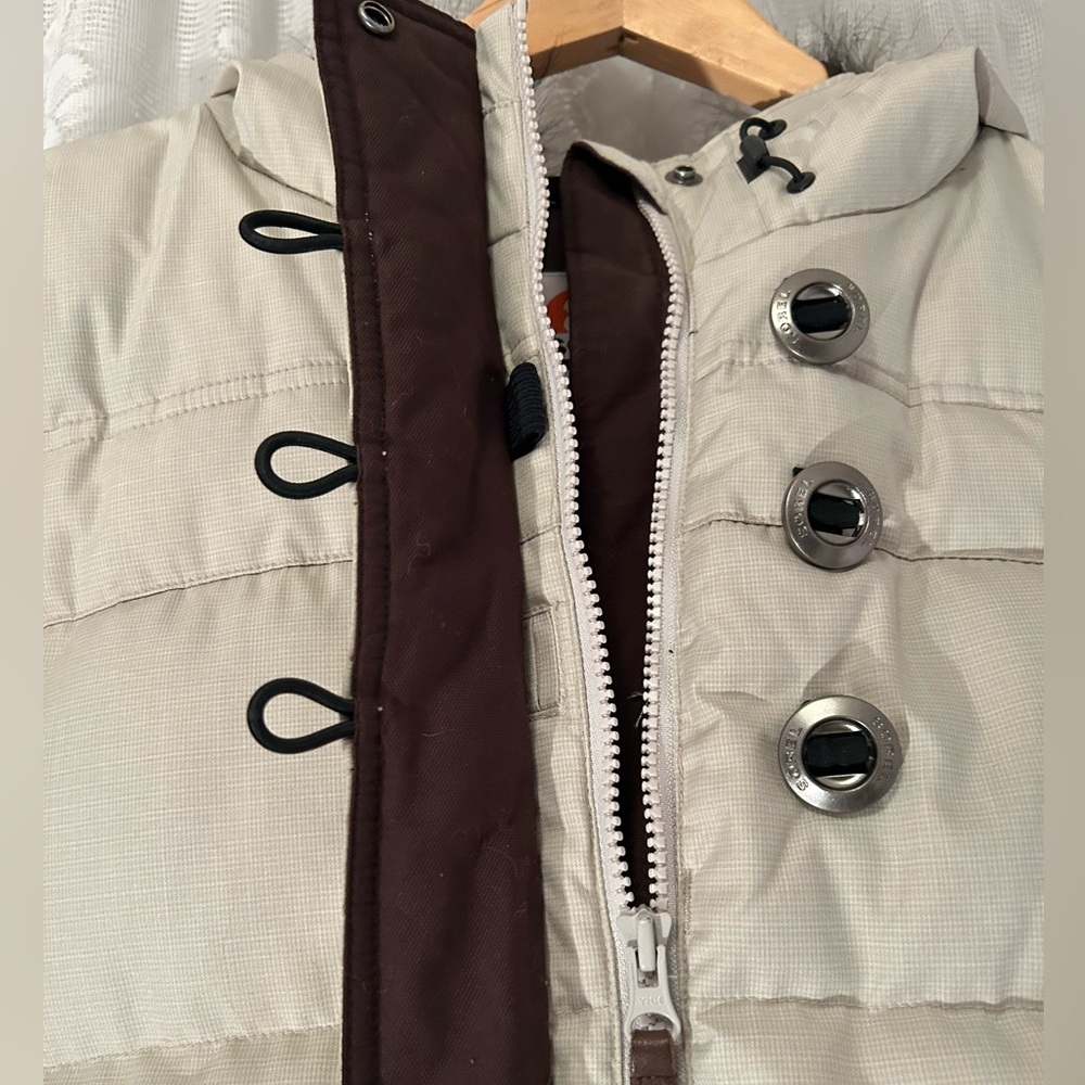 Sorel Down Puffer Jacket Women’s XL Beige Faux Fur Hood Quilted Winter Coat - Picture 6 of 11